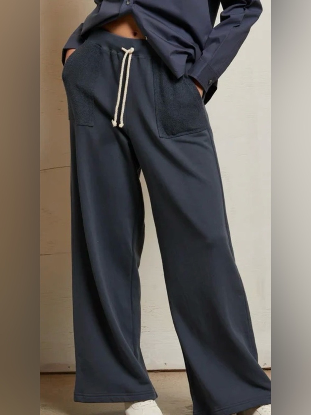 perfectwhitetee Navy Wide-Leg Drawstring Joggers